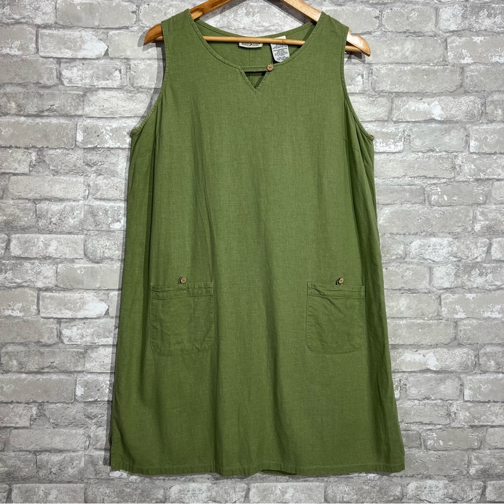 Vintage White Stag Green Linen Midi Dress